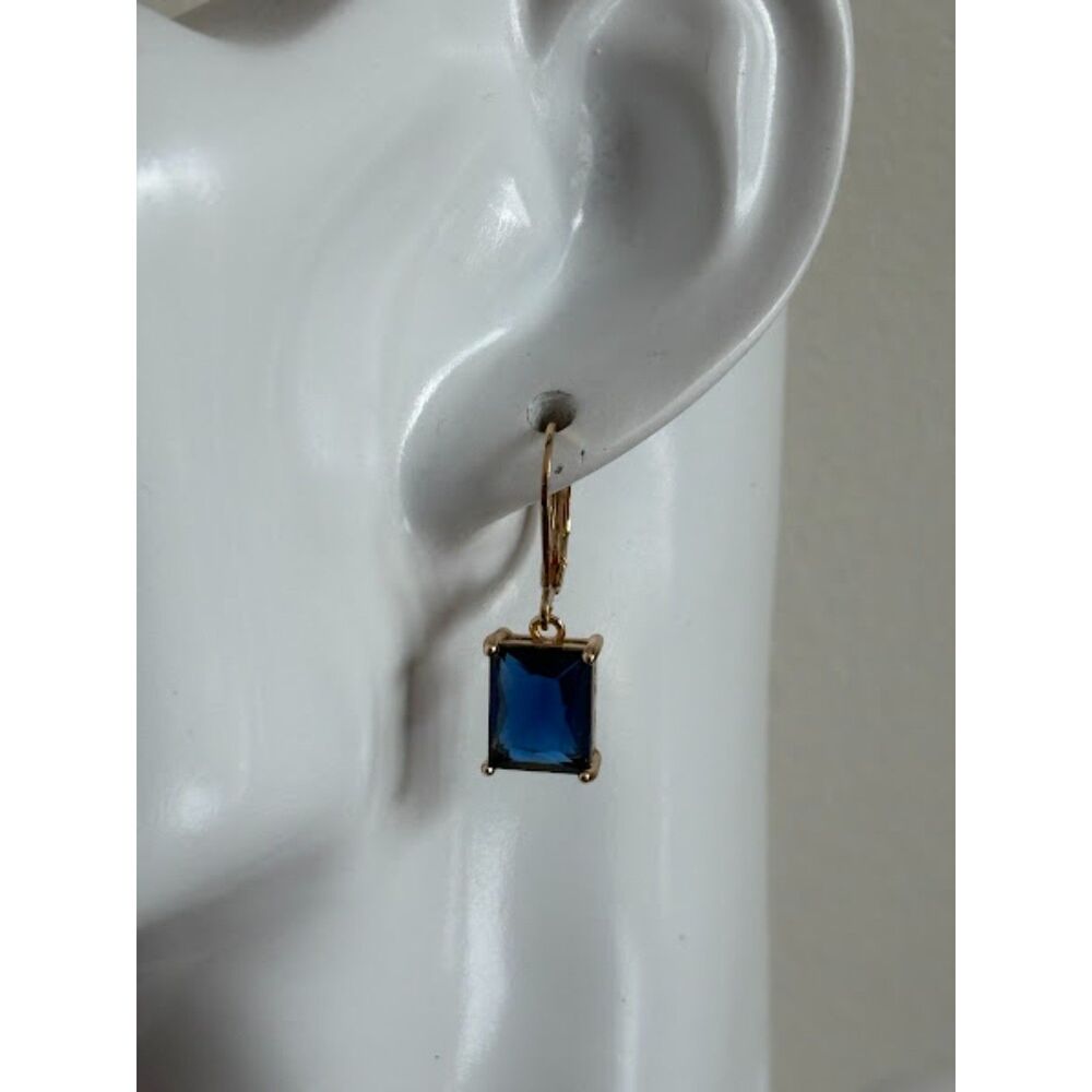Gold Blue Square Cubic Zirconia Earrings NWT